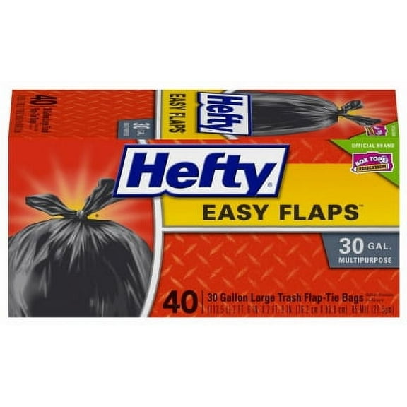 Hefty Easy Flaps Multipurpose Large Trash Bags, Unscented, 30 Gallon, 40 Count