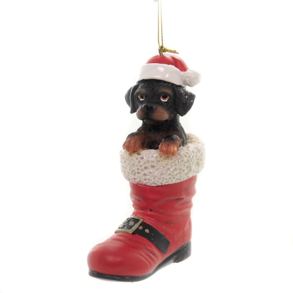 Holiday Ornaments ROTTWEILER IN SANTA BOOT Polyresin Pet Parade D3449rw