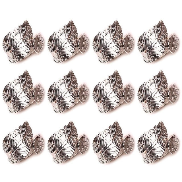 Paquete de 12 anillos para servilletas, anillo para servilleta con forma de plumas, Material de acero inoxidable