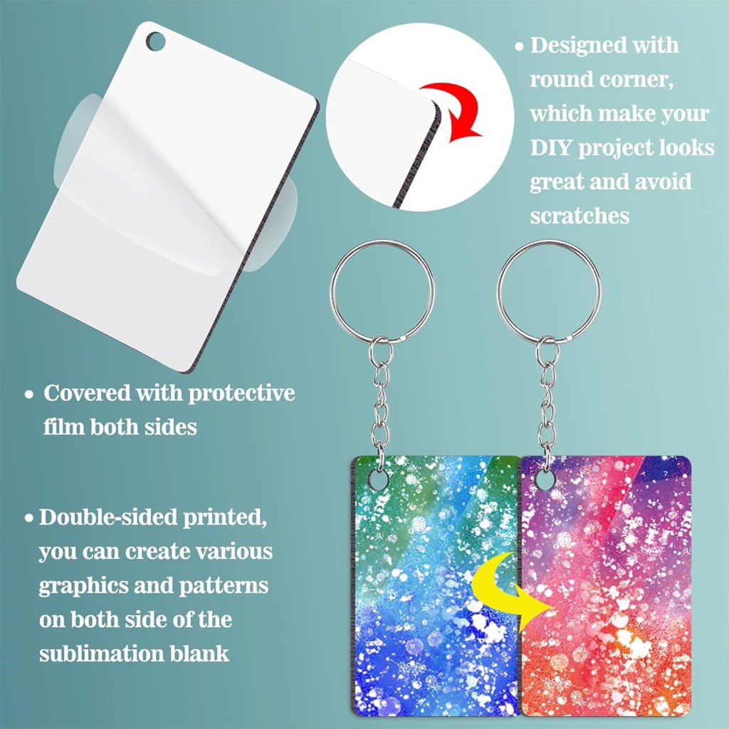 Oasiva Pack of 40 Double Sided Heat Transfer Keyring MDF Heat Pressed Keychains Sublimation Key Rings Blanks Set DIY Ornament
