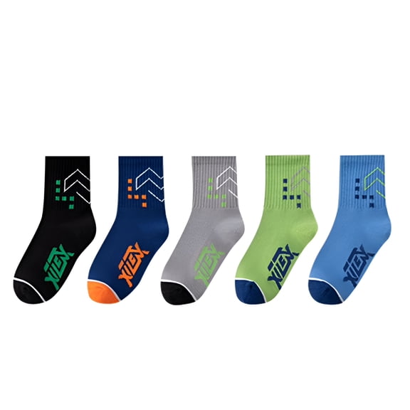 TELOLY 5 Pairs Boys Socks Cute Crew Socks Athletic Socks for Boys Size 6 Years-8 Years