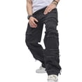 thumbnail image 1 of xiaxaixu Men's Retro Loose Denim Pants, Black Mid Rise Ripped Distressed Straight Jeans Hip Hop Dance Bottoms, 1 of 9