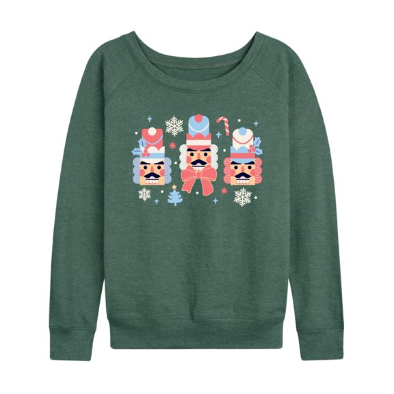 Instant Message - Winter Nutcracker Heads Lightweight French Terry Wide Neck Long Sleeve Graphic Shirt