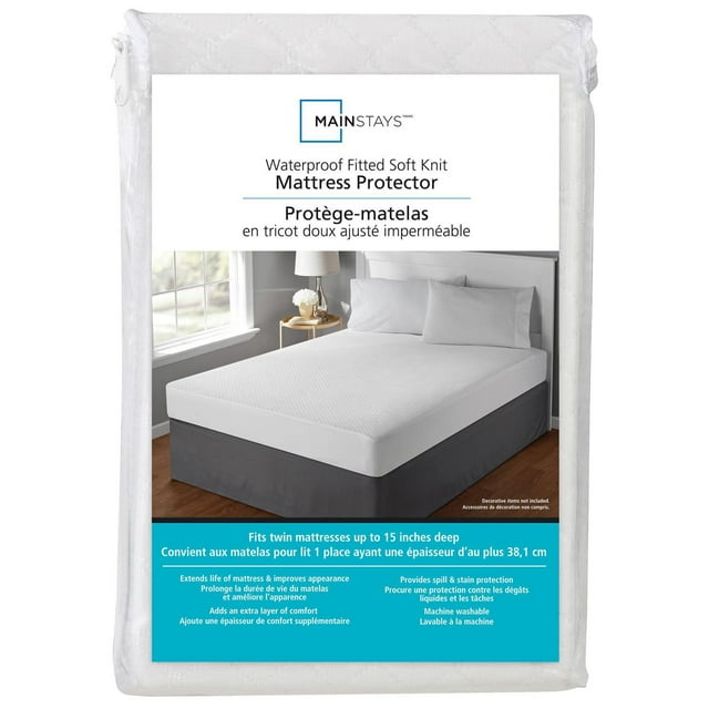 Mainstays Waterproof Soft Knit Mattress Protector, Twin- Fitted
