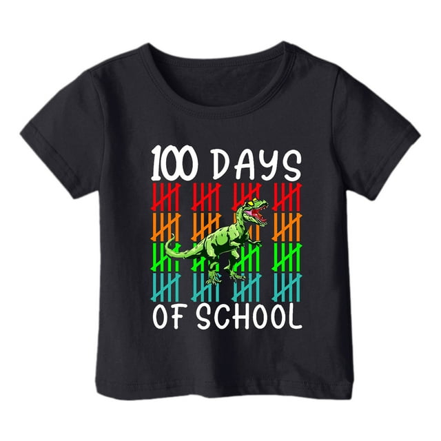 T-shirts Filles Garçon Fille Imprimé Dinoasur Col Rond Manches Courtes Décontractées Hauts Filles Noir 12-13 Ans