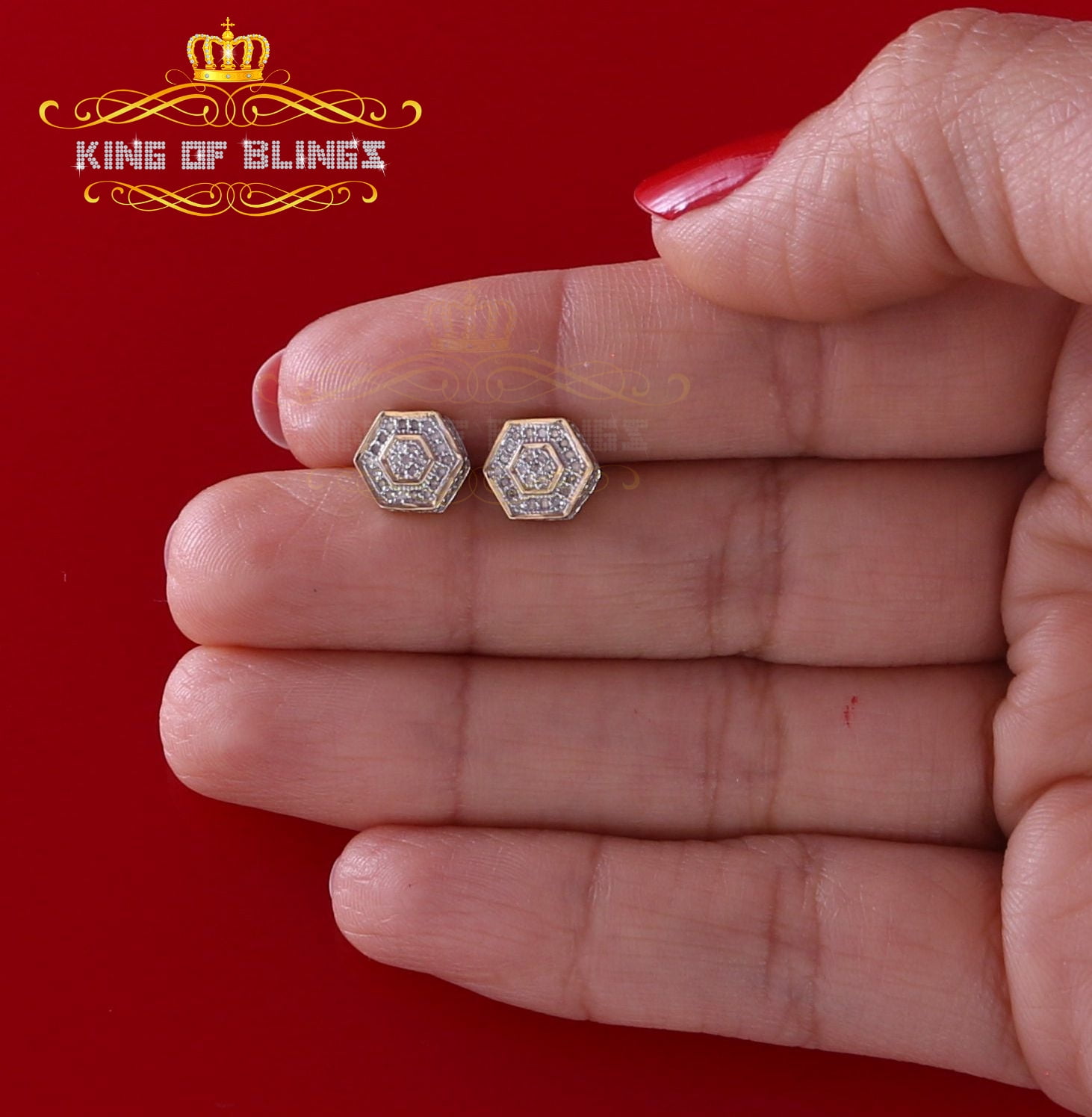 King of Bling's 0.10ct Diamond 925 Sterling Silver Hip Hop Yellow Stud Earring For Men / Women