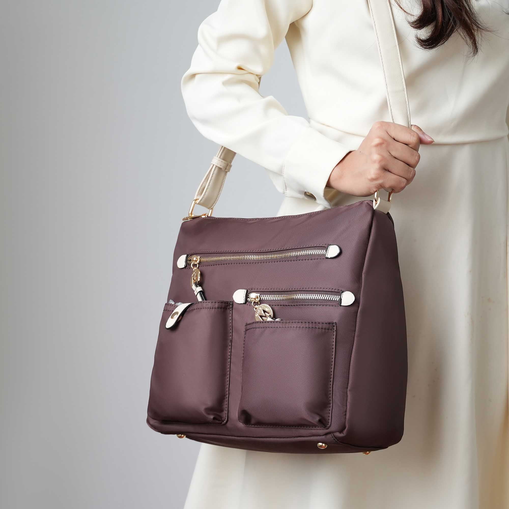 MKF Collection Serena Women’s Shoulder Bag Color-Block Nylon – Lightweight, Stylish, and Functional by Mia K - Navy Wine