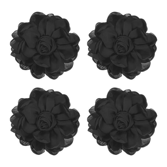Uxcell 4 Pack Rose Flower Brooches and Pins for Women, Lapel Pins Dainty Satin Fabric Big Camellia Hair Flowers Clips Black
