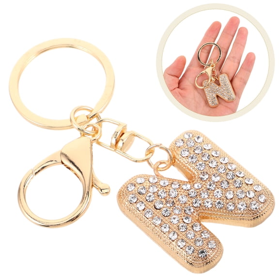 RENACLIPY Rhinestone Alphabet Letter Charm Key Holder, Golden Zinc Alloy, 1 Piece, Wallet and Bag Decoration for Youth