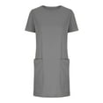 thumbnail image 5 of Up to 30% off Women Summer Dresses, Women Fashion Summer Solid Color Short Sleeve Round Neck Pocket Dress(Dark Gray,XXL), 5 of 7