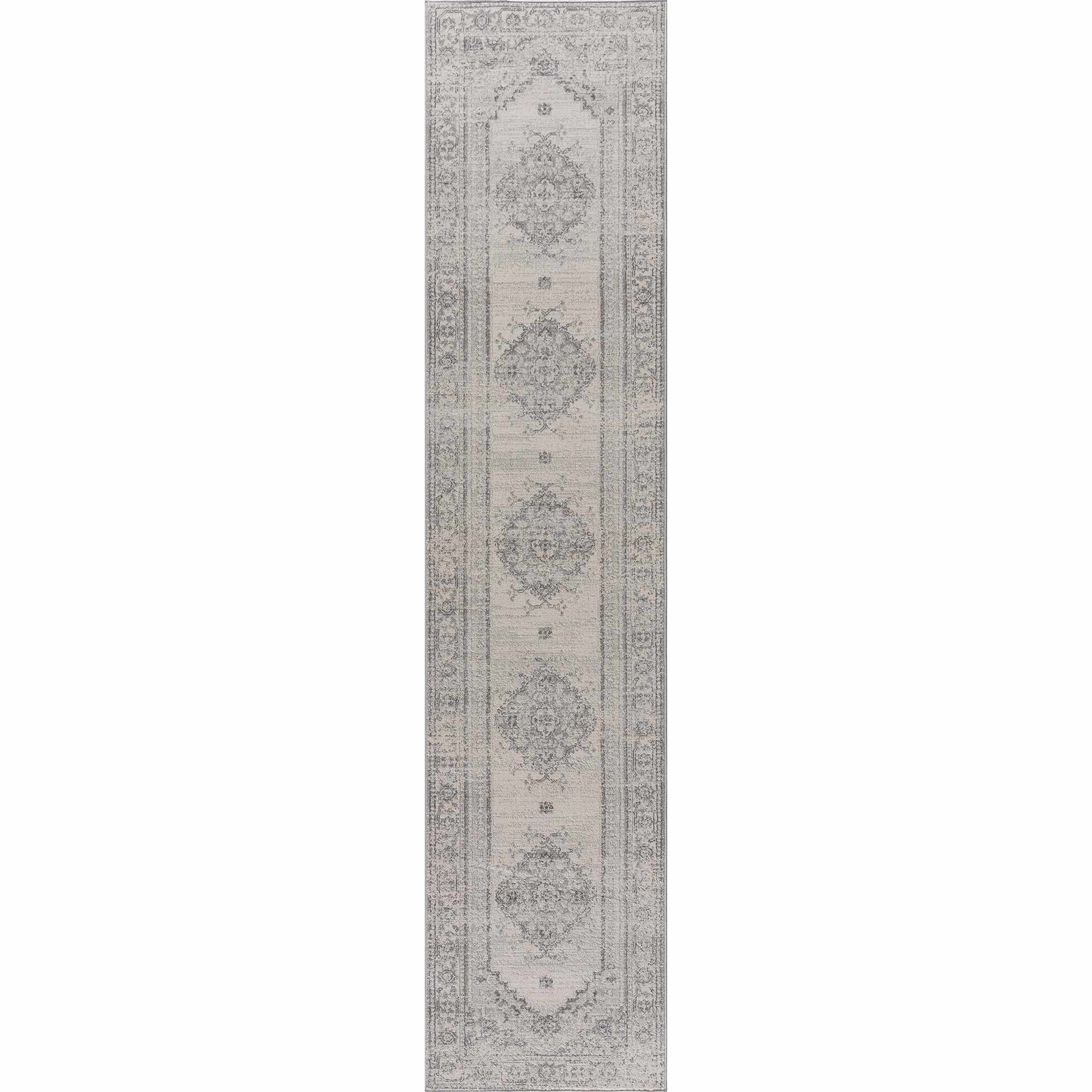 Hauteloom Neutral Collection Tacik Oriental Farmhouse Living Room Bedroom Round Under Table Area Rug - Vintage Distressed - Boho Chic Medallion Pattern - Ivory, Beige, Gray - 5'3" Circle/Circular