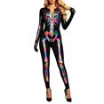 thumbnail image 2 of FASHOFT Adult Skull Skeleton Halloween One Piece Jumpsuit Cosplay Outfit Bone Pattern Stage Performance Party Fancy Dress Up Halloween L, 2 of 5
