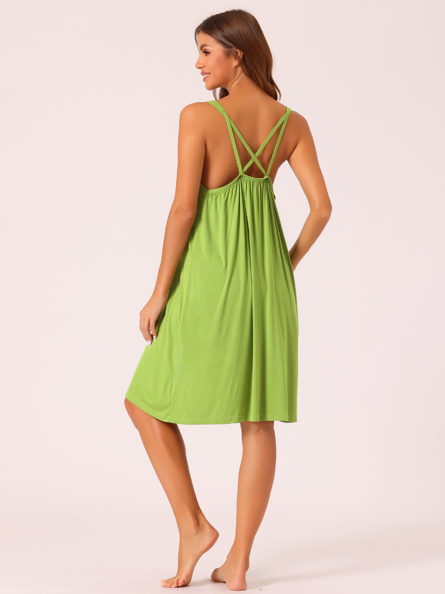 DARING DIVA Women's Backless Loose Sleep Dress Cross Back Night Dress S Bright Green