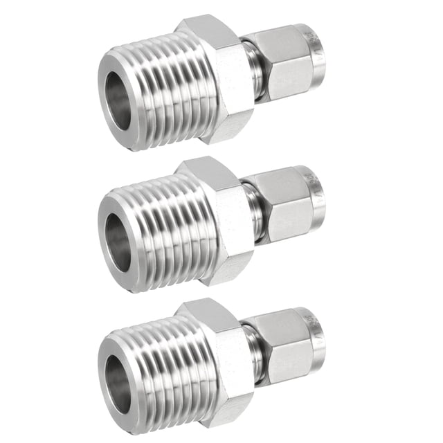 Conector de tubo de compresión, macho 1/2 NPT x 肖6mm(1/4") de diámetro exterior del tubo con doble férula 3 piezas