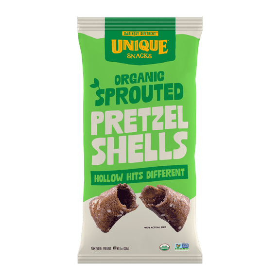 Unique Snacks - Unique Pretzels Sprouted Shells, Vegan, Homestyle Baked, Certified OU Kosher and Non-GMO, 8 Ounce Bag (Pack of 6)