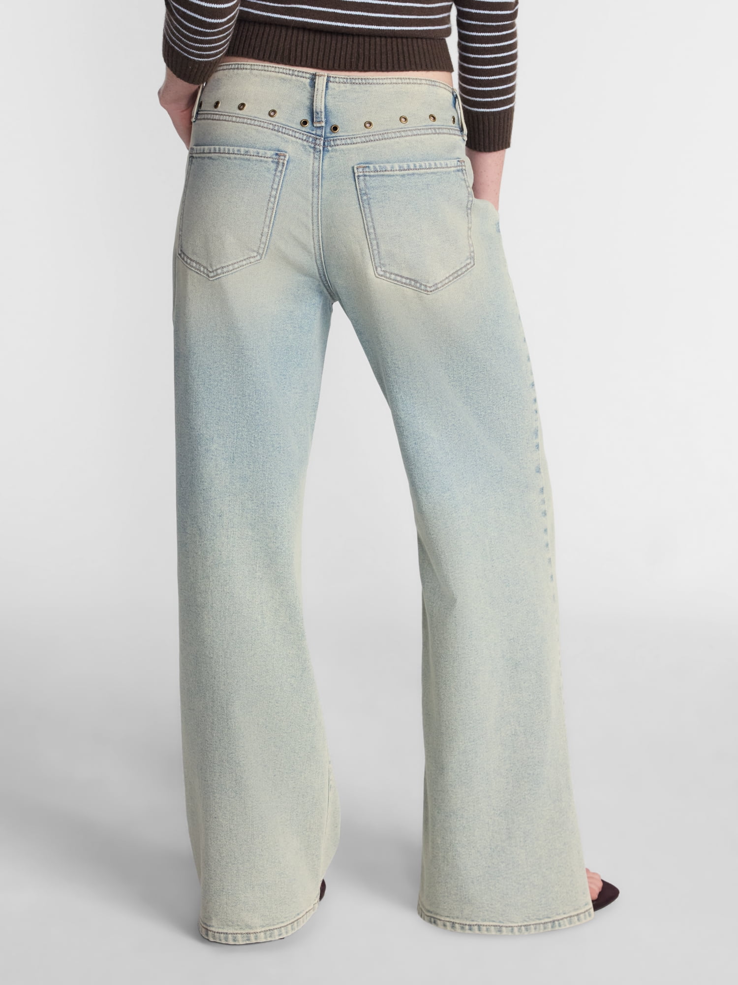 No Boundaries No Waist Baggy Jeans with Grommets, 31.5'' Inseam, Women's XXS-XXL