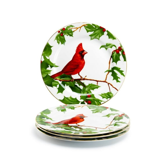 Grace Teaware 8" Red Cardinal Fine Porcelain Dessert Plates Set of 4