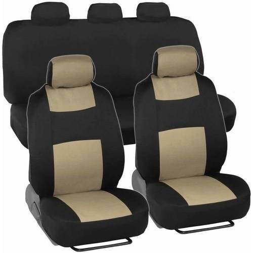 BDK Standard Car Seat Covers 9pc Polyester Cloth 2 Front and Solid Full Bench
