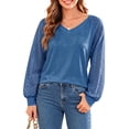 thumbnail image 2 of UVN Blouses for Women Dressy Lace Long Sleeve Shirts Fall Casual V Neck Tunic Tops, 2 of 10