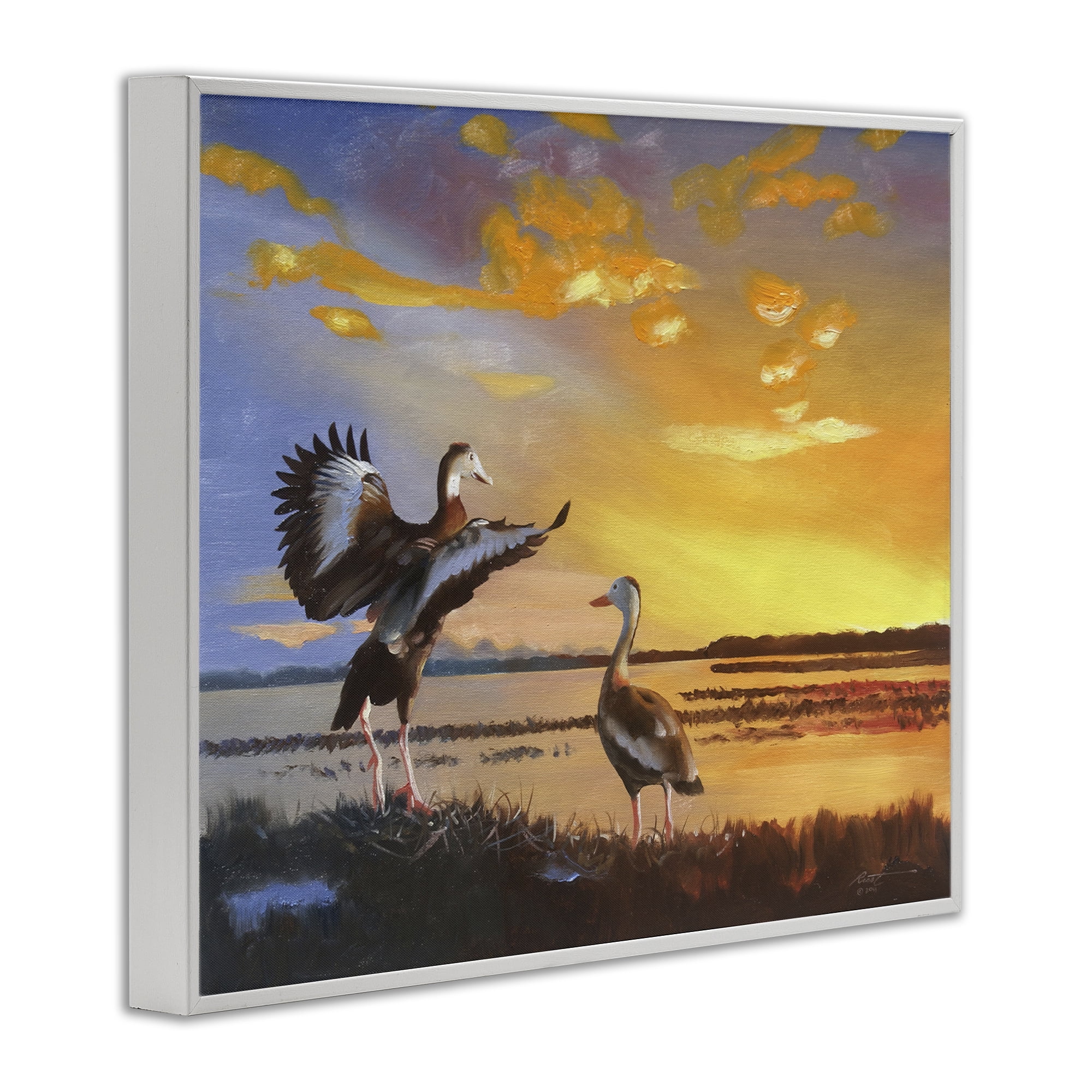 Stupell Industries Beach Birds at Sunset Animals & Insects Painting White Framed Art Print Wall Art, 20 x 16