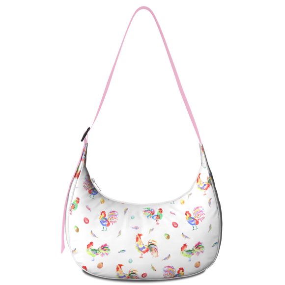 Sac Bandoulière Croissant de Poule et d'Oeuf Dessin Animé pour Femmes et Hommes, Mignon Sac à Livres Imprimé Poussin Coq Poule de Ferme, Sac d'École Motif Rustique de Ferme Coop