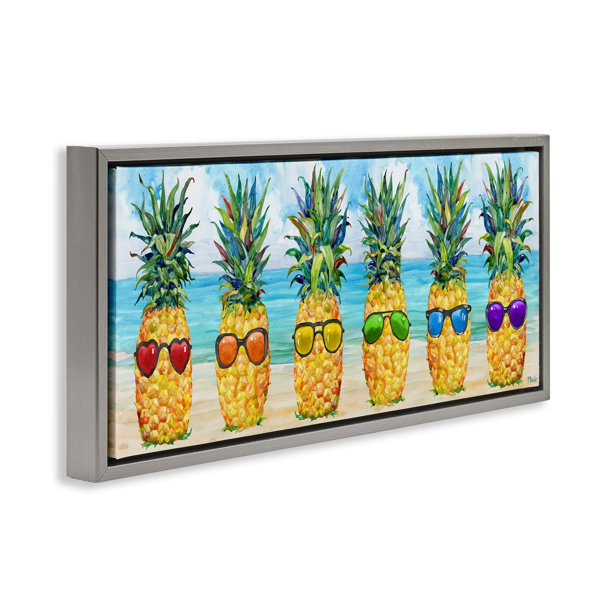 Stupell Industries Rainbow Beach Pineapples Food & Beverage Painting Gray Floater Framed Canvas Art Print Wall Art, 31 x 14