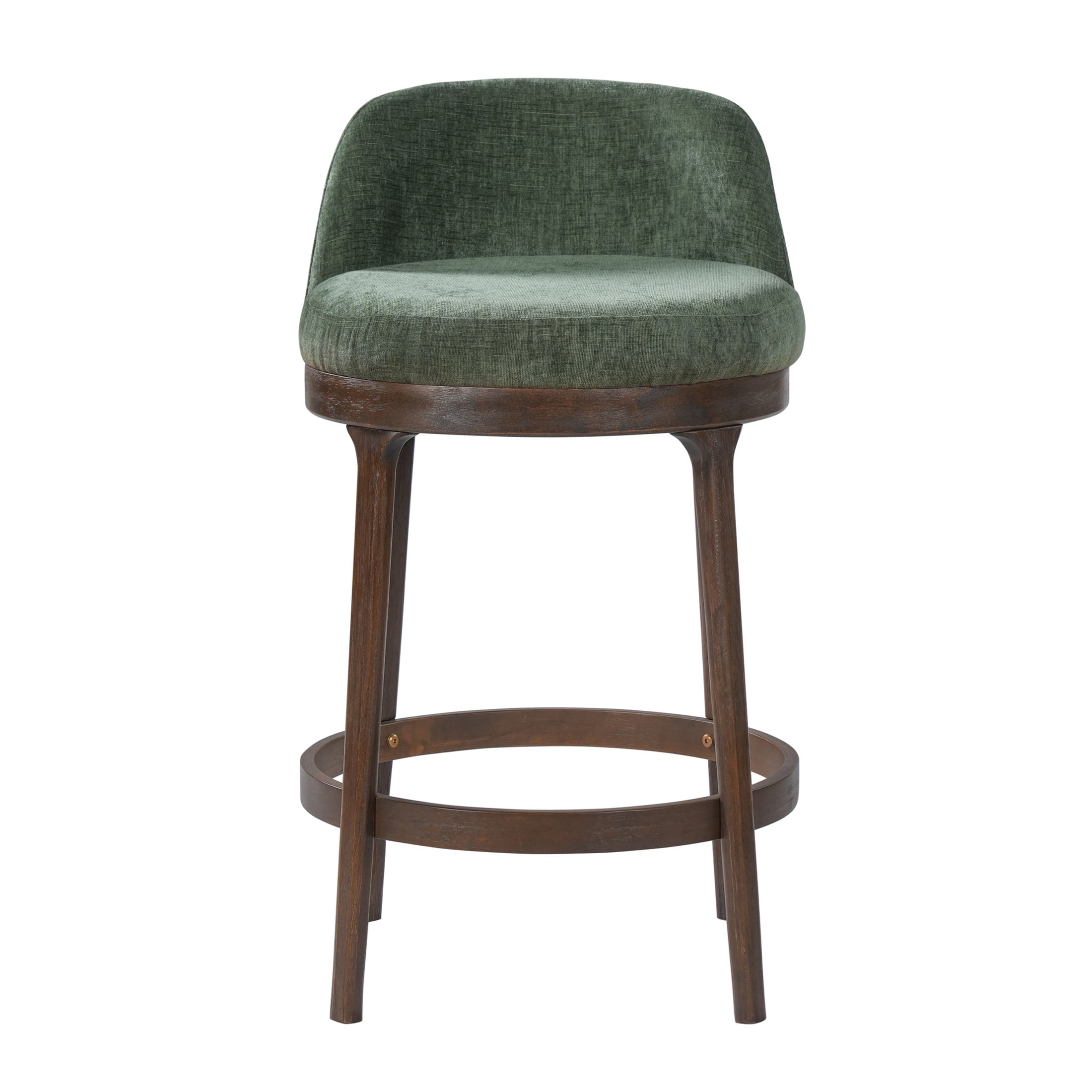 Christopher Knight Home 33"H Wooden Green Upholstered Counter Stools with Round Seat, Walnut Finish, Set of 2