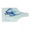 thumbnail image 1 of Watercolor Cutting Board, Hand Drawn Style Blue Butterfly Nature Inspired Art Brush Strokes in Soft Colors, Tempered Glass Cutting and Serving Board, Wine Bottle Shape, Blue White, by Ambesonne, 1 of 1