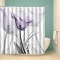thumbnail image 3 of X-ray Floral Shower Curtain Tulip Purple Flower Grey Leaf Nature Modern Romance Creative White Fabric Bath Curtains Bathroom Polyester with Plastic Hooks 60x71 Inch, 3 of 5