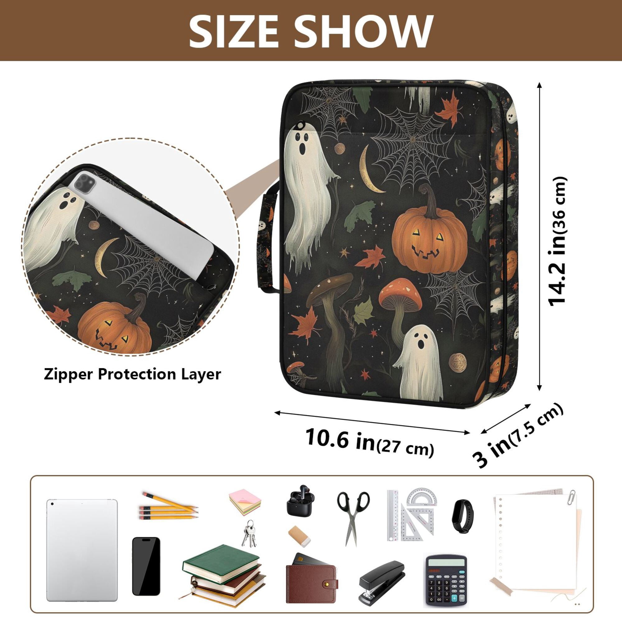 FORMRS Accordion File Folder A4 Size 7-Pocket Expanding Document Organizer Bag with 3 Ring Binder, Autumn Ghost Pattern