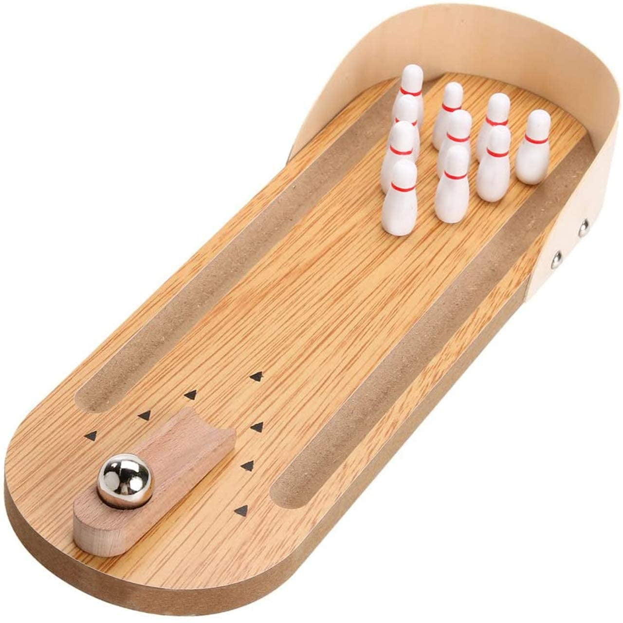 Desktop Mini Bowling Game Set - Unique Novelty Office Desk Toys - Finger Sports Cute Stocking Stuffers - Wooden Table Top Fun Family Board Games for Kids Adults