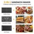 thumbnail image 2 of Heynemo Pro 3 in 1 Waffle, Grill & Sandwich Maker, Sandwich Maker Panini Press Waffle Iron Set with Removable Non-Stick Plates & Indicator Lights, Grill and Sandwich Press for Breakfast, 750W, Black, 2 of 7
