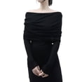 thumbnail image 2 of hirigin Women Fashion Wild Knitted Tops Solid Color Boat-Neck Off-Shoulder Long Sleeve Shirts Spring Autumn Slim Fit Streetwear, 2 of 4