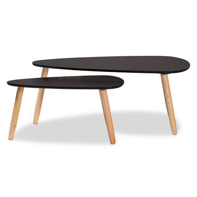 Baxton Studio Farid Noir et Chêne Brun Fini Bois 2 Pièces Ensemble de Table Basse