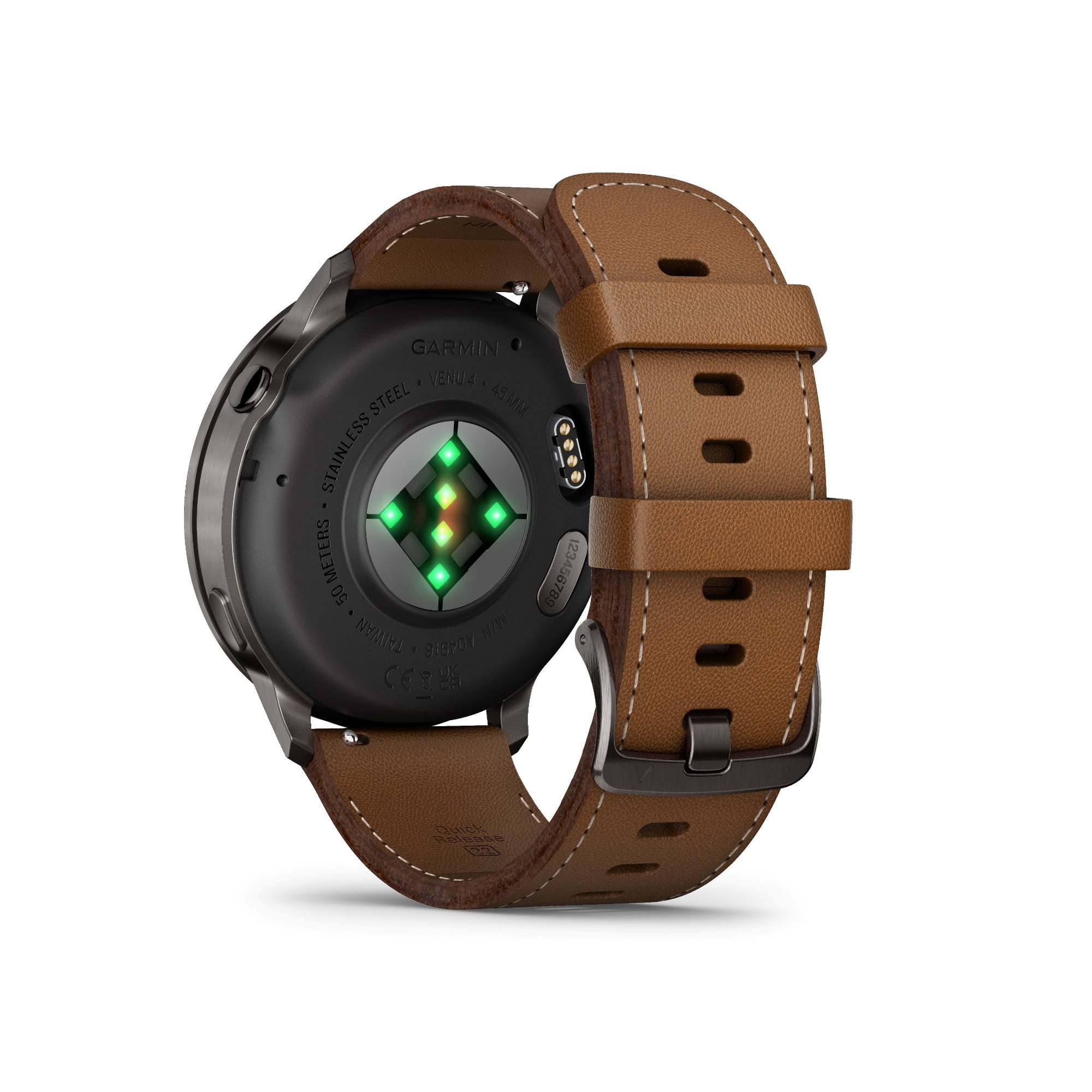 Garmin Venu 4 45mm with AMOLED Display Advanced Health Monitoring Built-in Flashlight Watch (Slate with Brown Silicone Band) Bundle