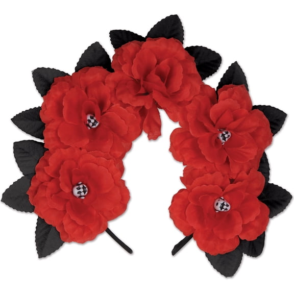 Beistle Club Pack of 12 Day of the Dead Red Floral Halloween Headbands