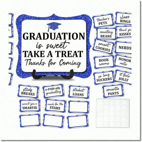 Glittering Graduation Candy Buffet Labels - 20PCS Set | Class of 2023 Decorations | Catering Supplies for Engaging Buffet Display