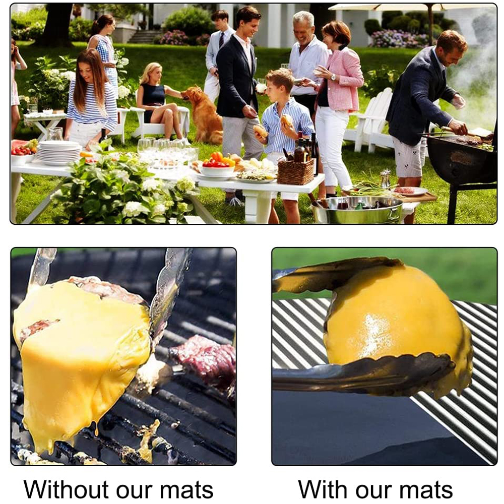 Grill Mats for Outdoor Grill, Grill Mats Non Stick Set of 9 BBQ Grill Mat Baking Mats BBQ Accessories Grill Tools Reusable,Works on Gas, Charcoal, Electric Grill 15.75 x 13-Inch - image 5 of 6