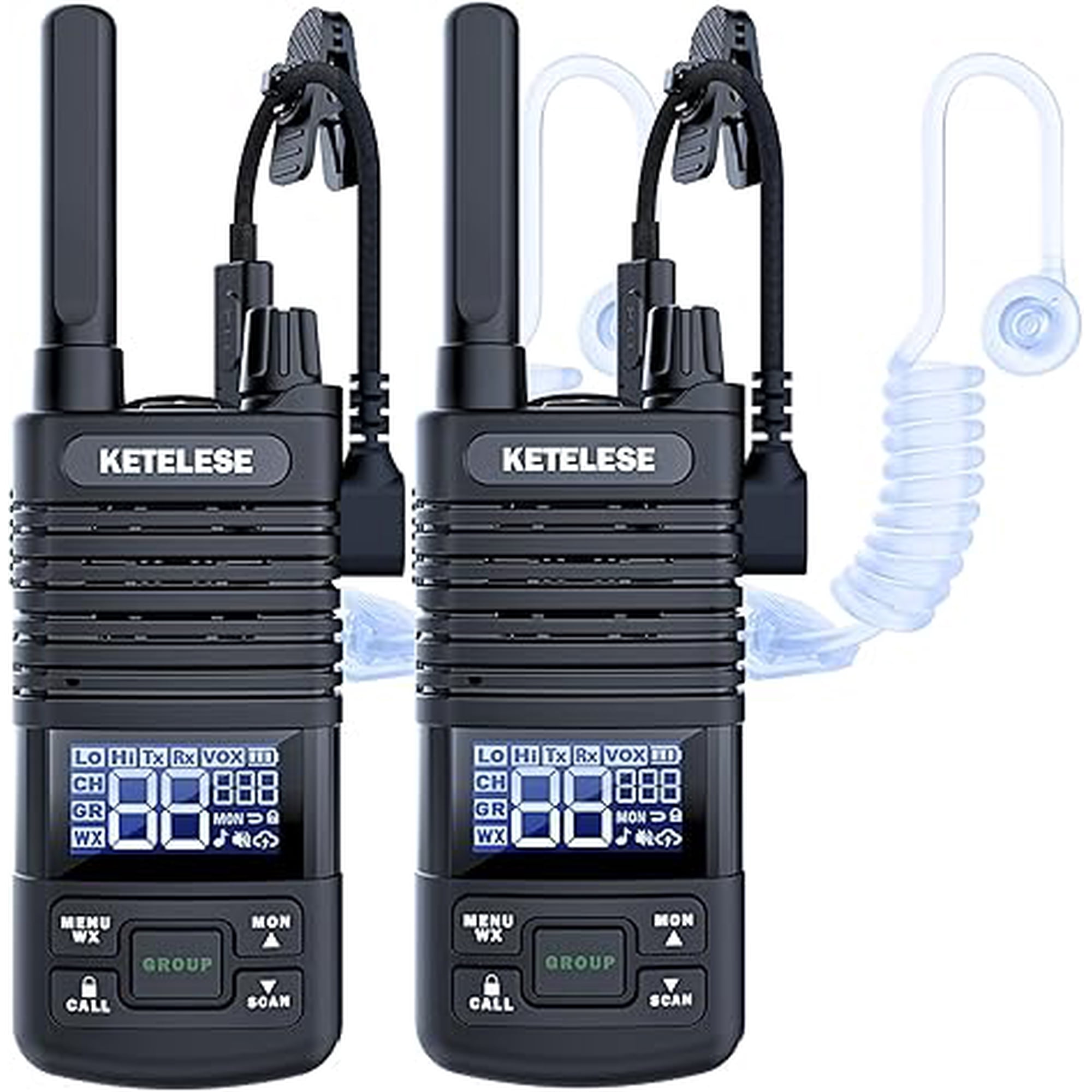 KETELESE T1 FRS Walkie Talkie Set for Adults Long Range Two-Way Radio with Earpiece Family Radio Walkie-Talkie NOAA VOX Water-Resistant Design for Outdoor Adventures(2 Pack) Black