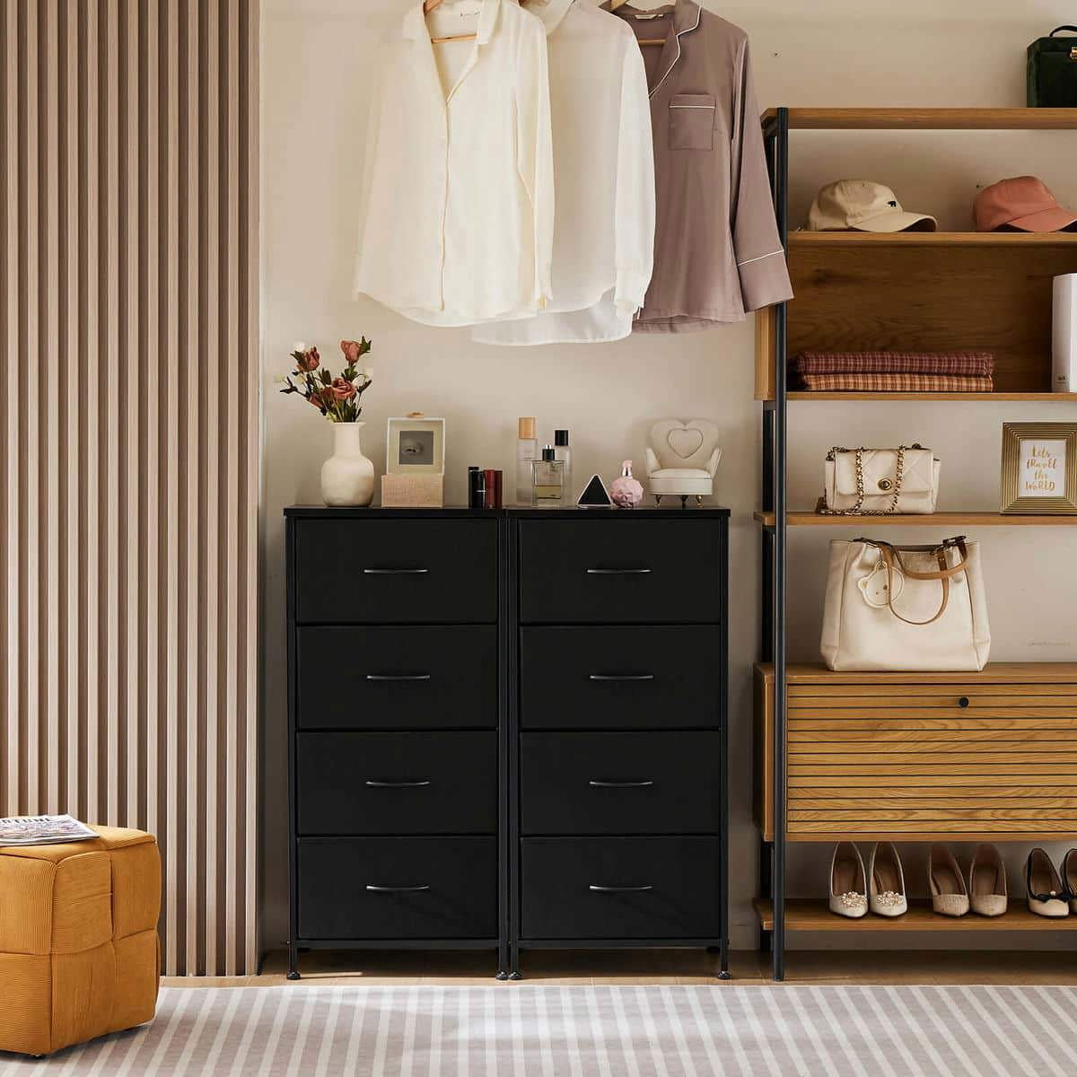 GVN Dresser, Chest of Drawers,4 Drawers Dresser, Chest of Drawers with Metal Frame and Wood Top, Black