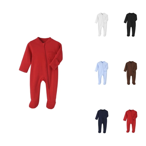 Baby Boys Winter Long Sleeve Zip Up Romper, Soft Warm Bodysuit with Mitten Cuff and Footies, Comfortable 100% Cotton Outfit for Newborn to 12 Months