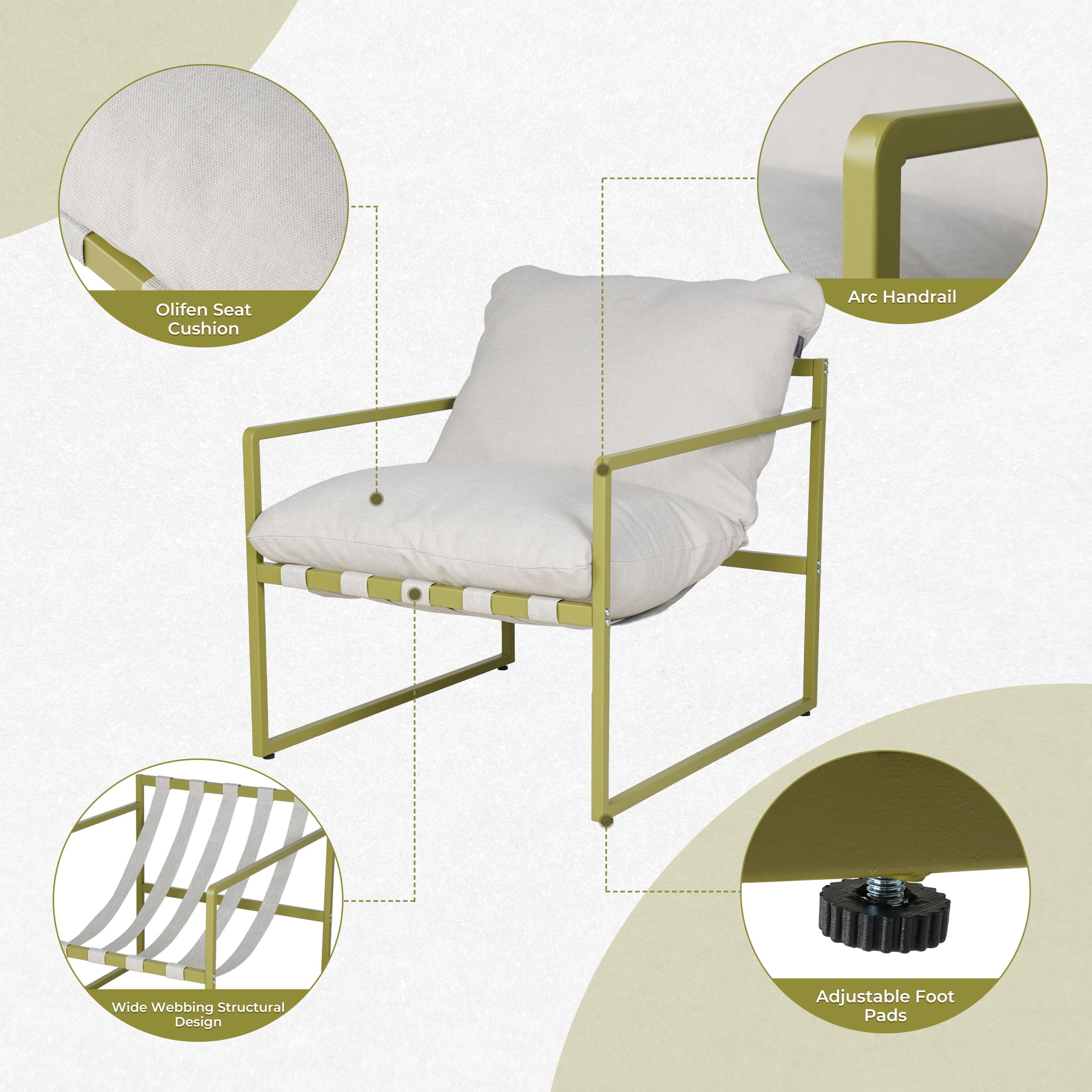 GRANDPATIO 4-Piece Patio Furniture Set All-Metal Frame Wide Webbing Outdoor Conversation Set with Olefin Cushions,Moss Green