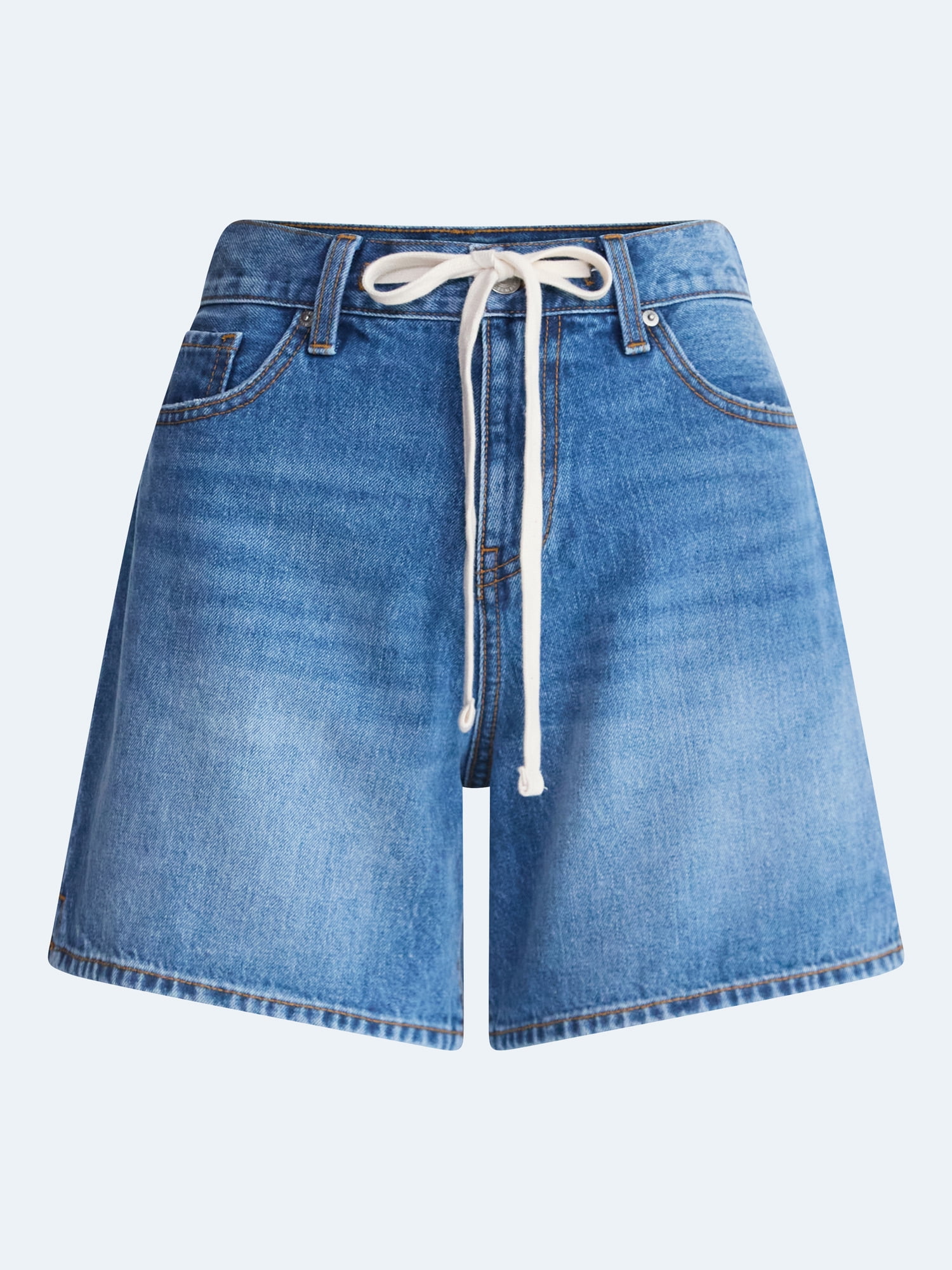Free Assembly Women's Denim Shorts with Twill Tie, 6" Inseam, Sizes 0-18