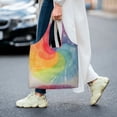 thumbnail image 6 of Single Shoulder Commuter Canvas Bag Large Capacity Can Be Carried Or Shoulder Storage For Daily Shopping Trips Gray Tie-Dye Background Rainbow Colors_3, 6 of 7