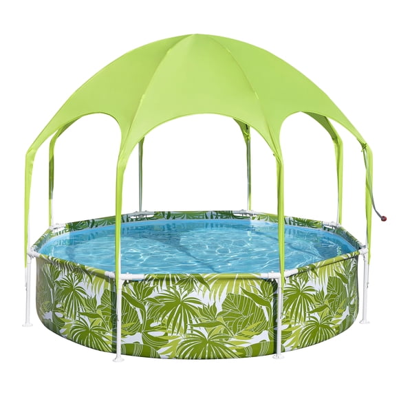 H2OGO! Kids Splash-in-Shade Round Above Ground Pool with Canopy Sunshade, Green