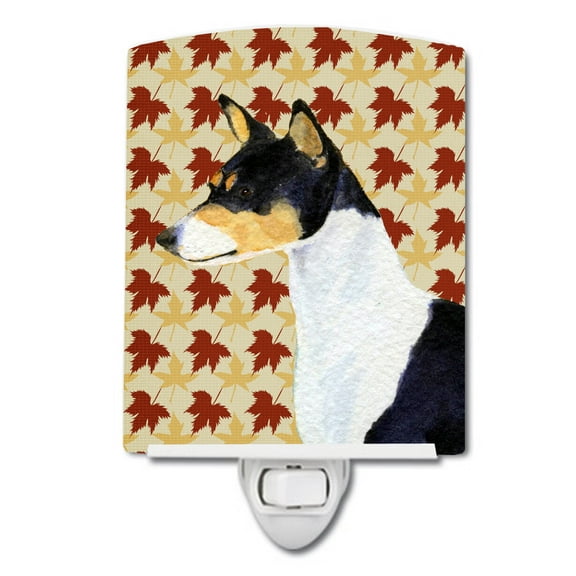 Caroline's Treasures SS4342CNL Basenji Fall Leaves Portrait Ceramic Night Light, 6x4x3", multicolor