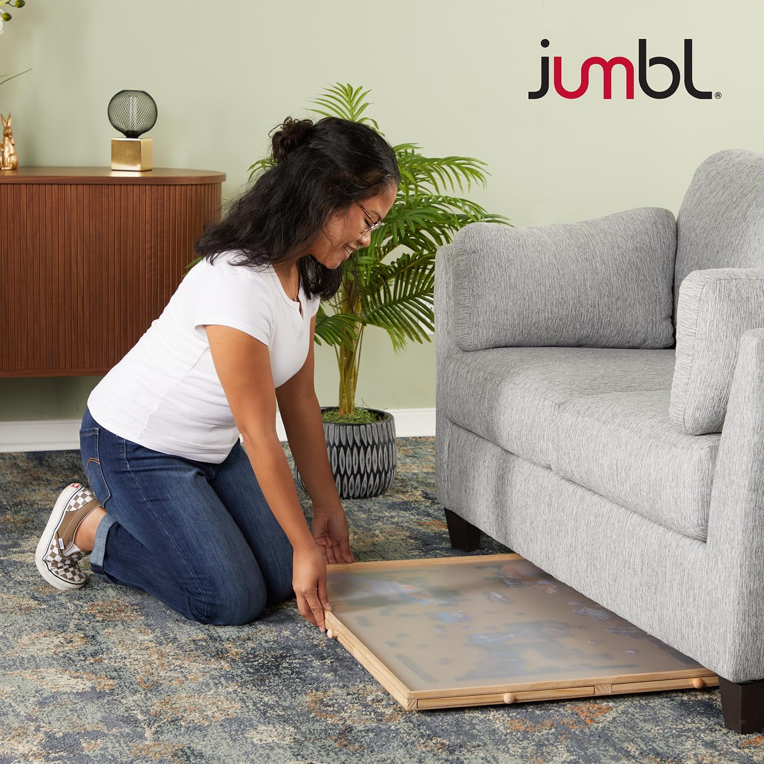 Jumbl 1500-Piece Puzzle Board with Drawers, Lazy Susan & Cover - Rotating Wooden Jigsaw Puzzle Table