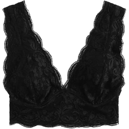 

ZWJHBFGRAASD Women s Floral Lace Scalloped Trim Unpadded V Neck Bralette Bra