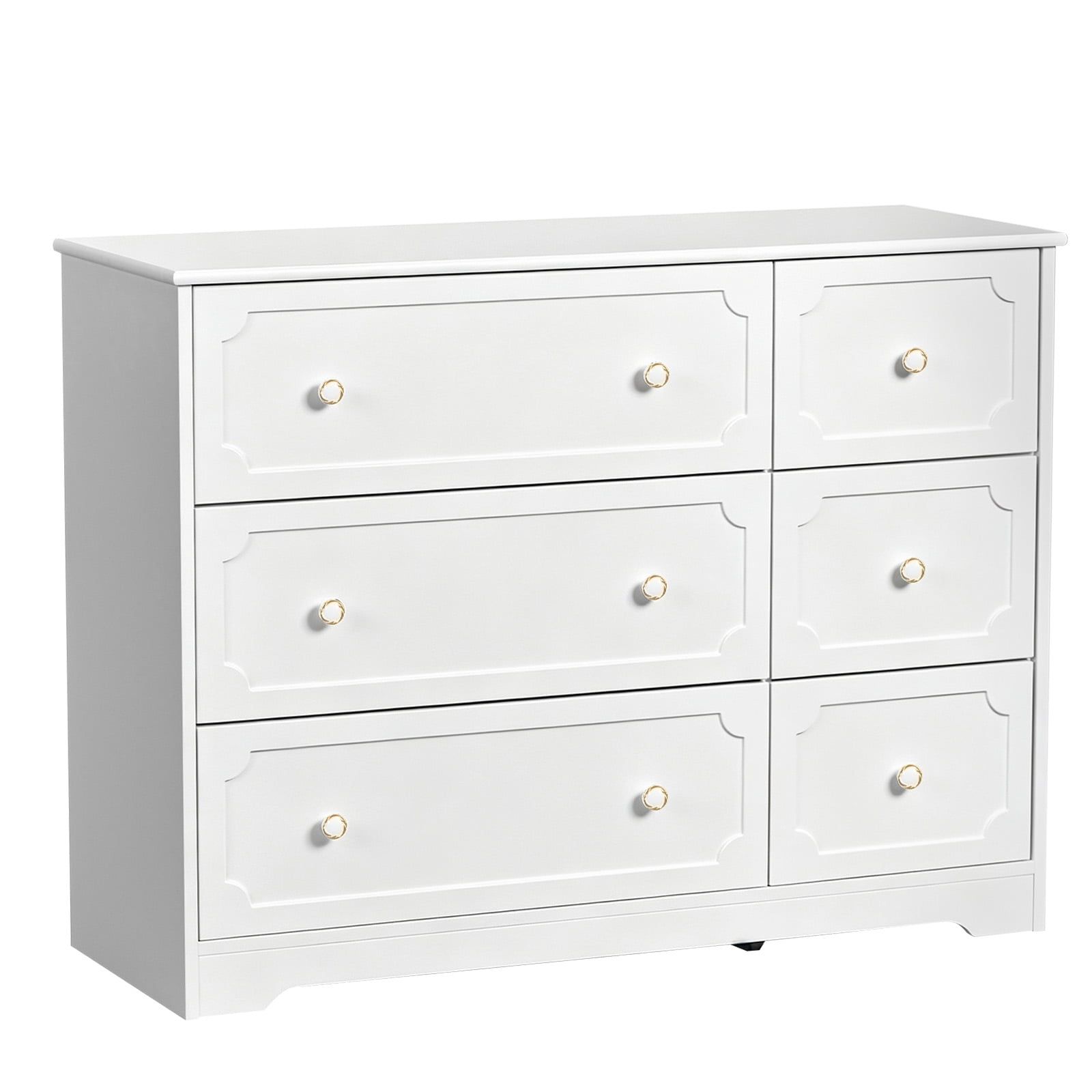 Left 3 Large Drawers + Right 3 Small Drawers MDF Painted Drawer Cabinet, White 42.52*15.75*32.28in