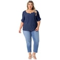 thumbnail image 3 of DARING DIVA Women's Plus Textured Notched V Neck Blouse 3X Dark Blue, 3 of 6